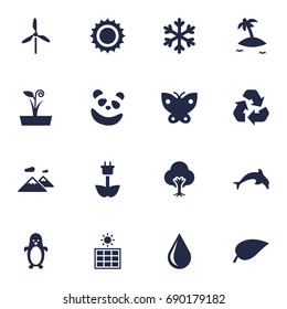 Set Of 16 Natural Icons Set.Collection Of Foliage, Green Power, Tree And Other Elements.