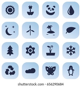 Set Of 16 Nature Icons Set.Collection Of Blob, Green Power, Polar Bird And Other Elements.
