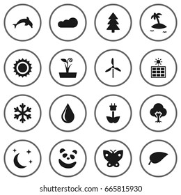 Set Of 16 Nature Icons Set.Collection Of Winter Snow, Blob, Green Power And Other Elements.