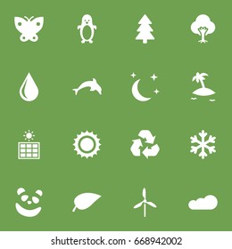 Set Of 16 Nature Icons Set.Collection Of Midnight, Blob, Conservation And Other Elements.