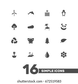 Set Of 16 Nature Icons Set.Collection Of Isle Beach, Moth, Conservation And Other Elements.