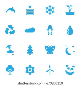 Set Of 16 Nature Icons Set.Collection Of Midnight, Flowerpot, Blob And Other Elements.