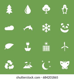 Set Of 16 Nature Icons Set.Collection Of Overcast, Midnight, Conservation And Other Elements.