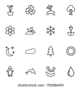 Set Of 16 Nature Outline Icons Set.Collection Of Flower, Sun, Panda Elements.