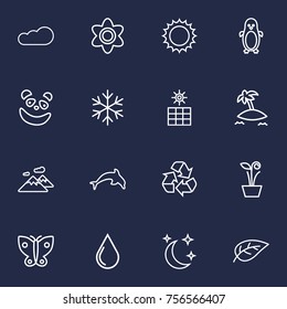 Set Of 16 Nature Outline Icons Set.Collection Of Leaf, Panda, Island Elements.
