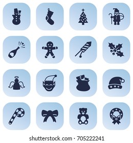 Set Of 16 New Icons Set.Collection Of Lollipop, Ice Person, Archangel And Other Elements.
