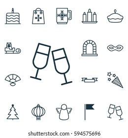 Set Of 16 New Year Icons. Includes Placard, Japan Souvenir, Archangel And Other Symbols. Beautiful Design Elements.