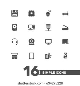 Set Of 16 Notebook Icons Set.Collection Of Router, Record, Datacenter And Other Elements.