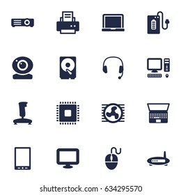 Set Of 16 Notebook Icons Set.Collection Of Display, Show, Headset And Other Elements.