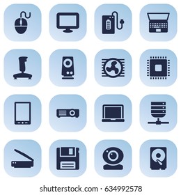 Set Of 16 Notebook Icons Set.Collection Of Laptop, Photocopy, Notebook And Other Elements.