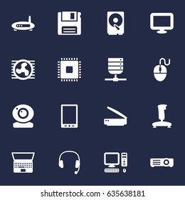 Set Of 16 Notebook Icons Set.Collection Of Hard Disk, Show, Joystick And Other Elements.