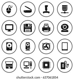 Set Of 16 Notebook Icons Set.Collection Of Microprocessor, Photocopy, Palmtop And Other Elements.