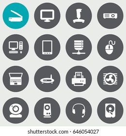 Set Of 16 Notebook Icons Set.Collection Of Router, Hard Disk, Record And Other Elements.