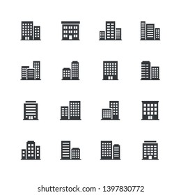 Set of 16 office building icons.