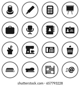 Set Of 16 Office Icons Set.Collection Of Calculate, Book, Case And Other Elements.
