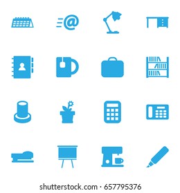 Set Of 16 Office Icons Set.Collection Of Desktop, Case, Book And Other Elements.