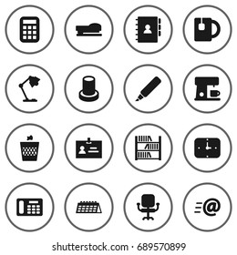 Set Of 16 Office Icons Set.Collection Of Calculate, Illuminator, Data And Other Elements.
