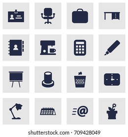 Set Of 16 Office Icons Set.Collection Of Airchair, Calculate, Label And Other Elements.