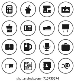 Set Of 16 Office Icons Set.Collection Of Case, Book, Sew And Other Elements.