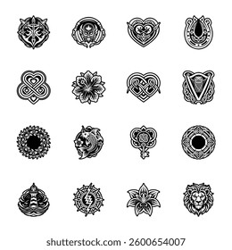 Set of 16 Old Tattoo Art Glyph Icons 

