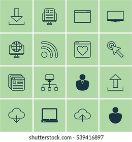 Set Of 16 Online Connection Icons. Includes Computer Network, Wifi, Local Connection And Other Symbols. Beautiful Design Elements.