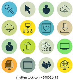 Set Of 16 Online Connection Icons. Includes Login, Human, Team And Other Symbols. Beautiful Design Elements.