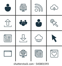 Set Of 16 Online Connection Icons. Includes Program, Wifi, Human And Other Symbols. Beautiful Design Elements.