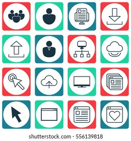 Set Of 16 Online Connection Icons. Includes Team, Account, Display And Other Symbols. Beautiful Design Elements.
