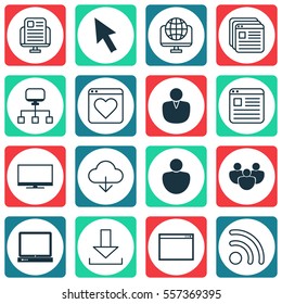Set Of 16 Online Connection Icons. Includes Local Connection, Program, Followed Website And Other Symbols. Beautiful Design Elements.