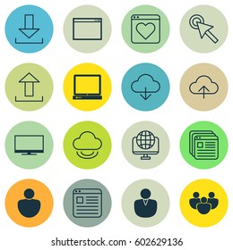Set Of 16 Online Connection Icons. Includes Display, Account, Website Bookmarks And Other Symbols. Beautiful Design Elements.