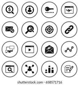 Set Of 16 Optimization Icons Set.Collection Of Columns, Author Rights, Responsive And Other Elements.