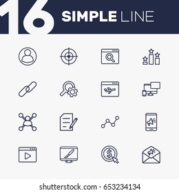 Set Of 16 Optimization Outline Icons Set.Collection Of Copyright, Guest, Web Design And Other Elements.