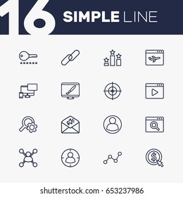 Set Of 16 Optimization Outline Icons Set.Collection Of Scan, Item Identifier, Blogging And Other Elements.