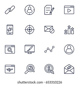 Set Of 16 Optimization Outline Icons Set.Collection Of SEO Test, Advertising, Home And Other Elements.