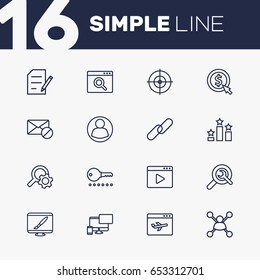 Set Of 16 Optimization Outline Icons Set.Collection Of Block, Url, Style And Other Elements.