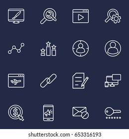 Set Of 16 Optimization Outline Icons Set.Collection Of Guest, Home, Url And Other Elements.