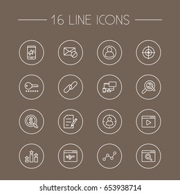 Set Of 16 Optimization Outline Icons Set.Collection Of Guest, Home, Scan And Other Elements.