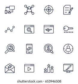 Set Of 16 Optimization Outline Icons Set.Collection Of Advertising, Scan, Choice And Other Elements.