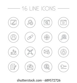 Set Of 16 Optimization Outline Icons Set.Collection Of Cost Per, Wrench, Targeting And Other Elements.