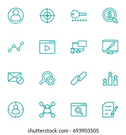 Set Of 16 Optimization Outline Icons Set.Collection Of Web Design, Block, Password And Other Elements.