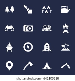Set Of 16 Outdoor Icons Set.Collection Of Bbq, Jackknife, Tent And Other Elements.