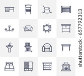 Set Of 16 Set Outline Icons Set.Collection Of Nightstand, Bookshelf, Sofa Elements.