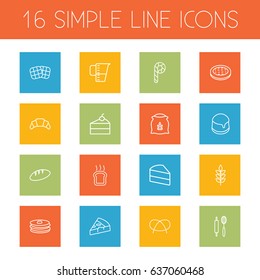 Set Of 16  Outline Icons Set.Collection Of Pretzel, Rolling Pin, Pancakes And Other Elements.