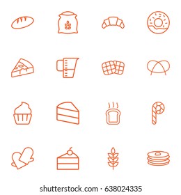 Set Of 16  Outline Icons Set.Collection Of Bread, Flour, Croissant And Other Elements.