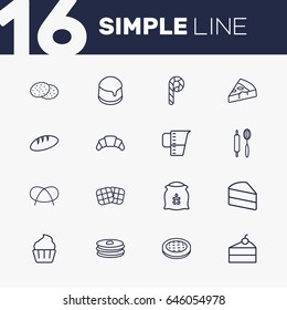 Set Of 16  Outline Icons Set.Collection Of Measuring Cup, Pancakes, Waffle And Other Elements.