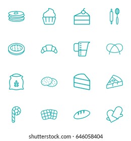 Set Of 16  Outline Icons Set.Collection Of Gloves, Rolling Pin, Cookie And Other Elements.