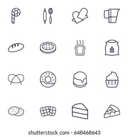 Set Of 16  Outline Icons Set.Collection Of Cupcake, Apple Pie, Flour And Other Elements.