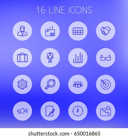 Set Of 16  Outline Icons Set.Collection Of Schedule, Loudspeaker, Magnifier And Other Elements.