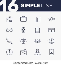 Set Of 16  Outline Icons Set.Collection Of Clock, Mail, Chart And Other Elements.
