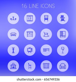 Set Of 16 Set Outline Icons Set.Collection Of Chair, Chandelier, Tv Set Elements.